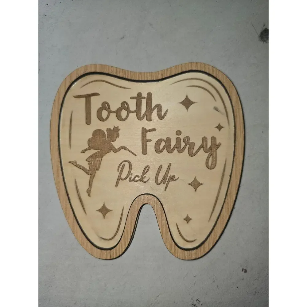 Tooth fairy pick up dish wooden laser cut engraved handmade - Picture 2 of 2